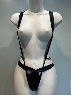 Yandy Black Faux Leather Strappy Lingerie Bodysuit Medium/Large NWOT